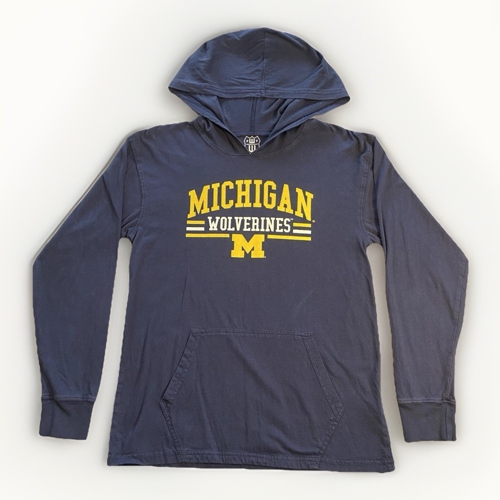 Wes and Willy Boys Michigan Football Long Sleeve T-Shirt Youth Large Navy